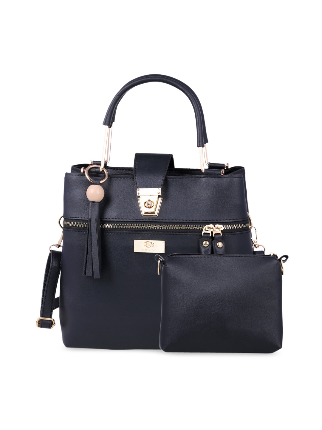 

WOMEN MARKS Black & Gold-Toned PU Structured Handheld Bag with Pouch