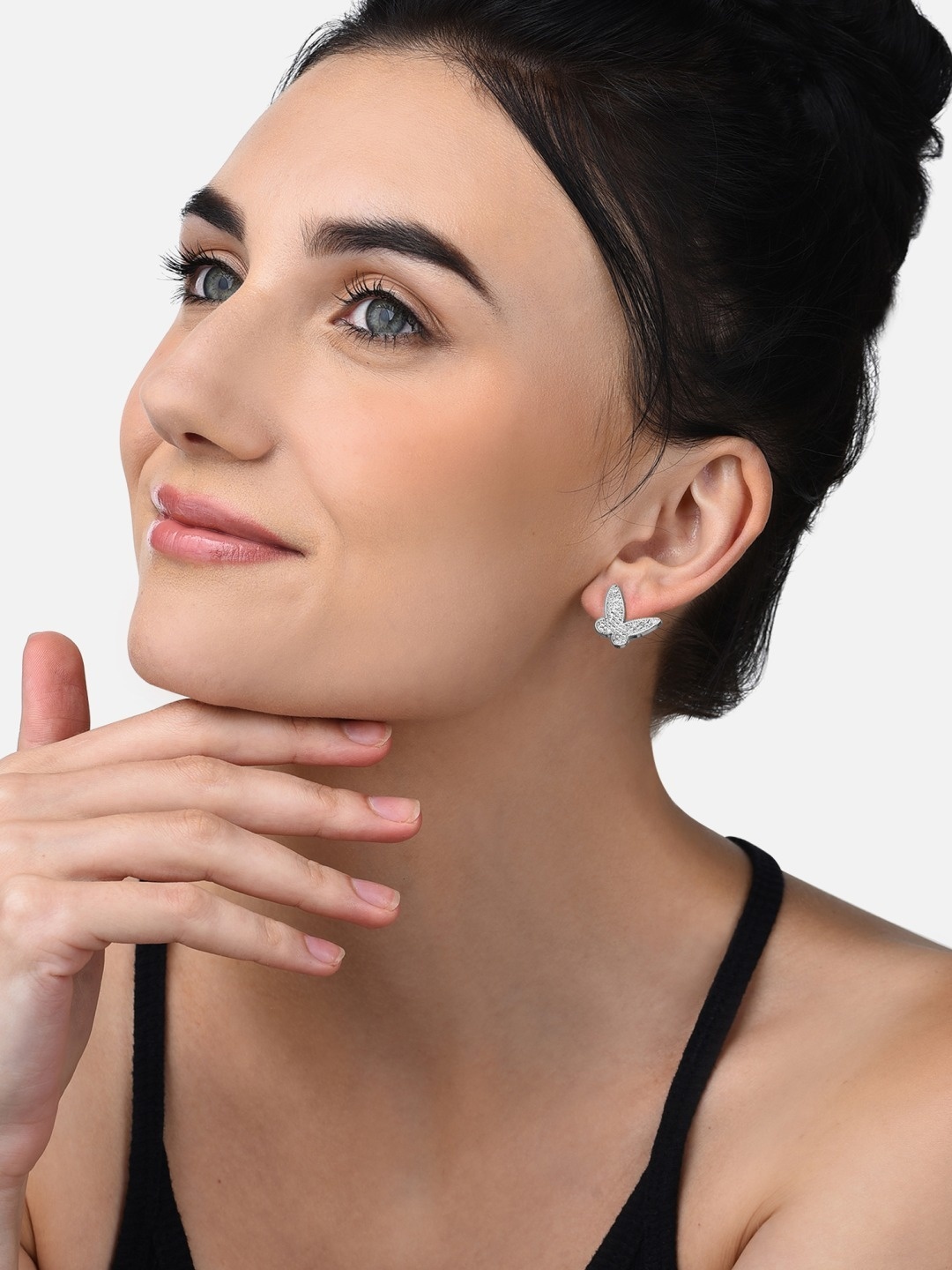 

AMI Silver-Plated CZ Studded Contemporary Butterfly Studs Earrings