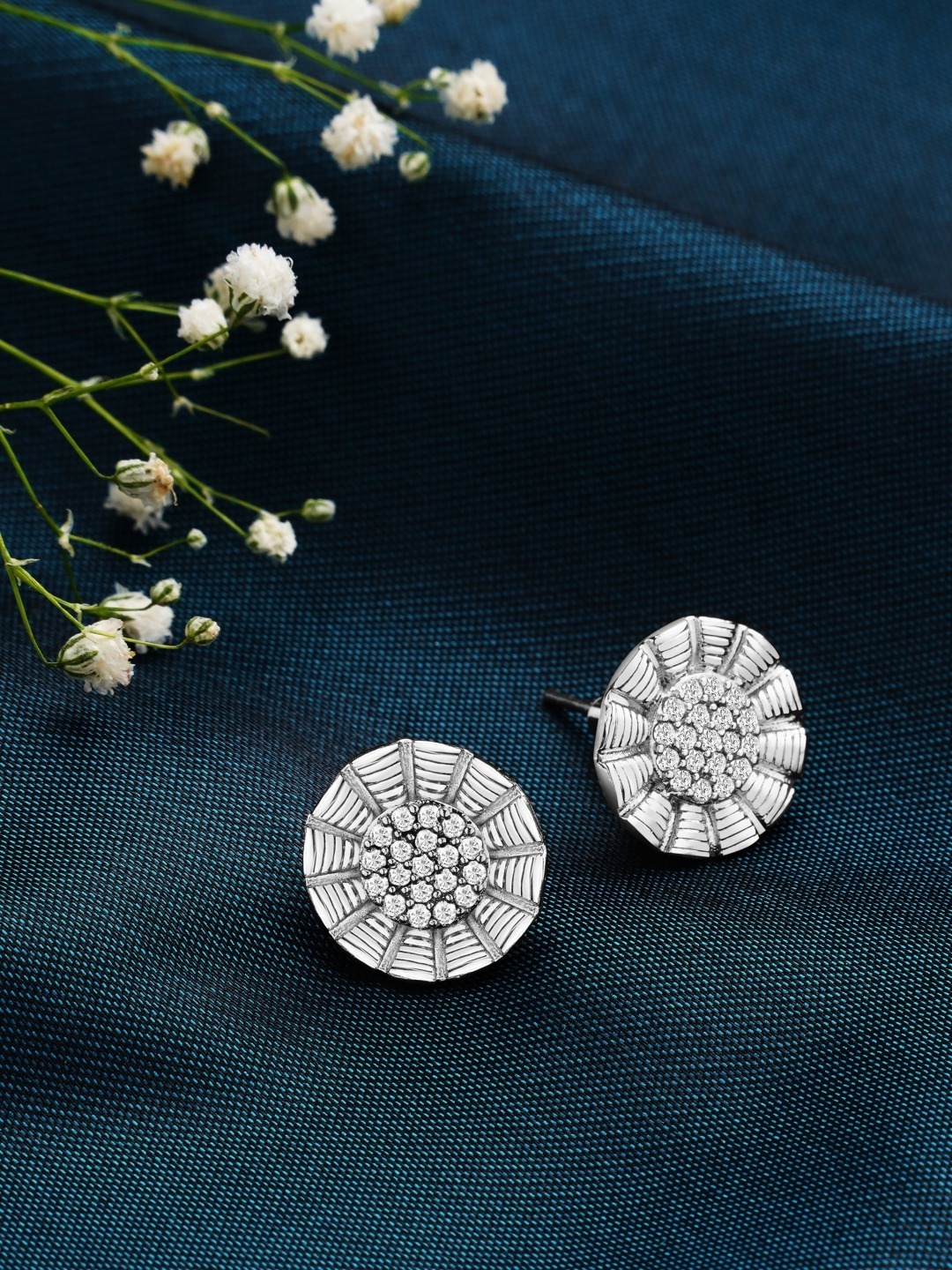

AMI Silver-Plated CZ Studded Contemporary Studs Earrings