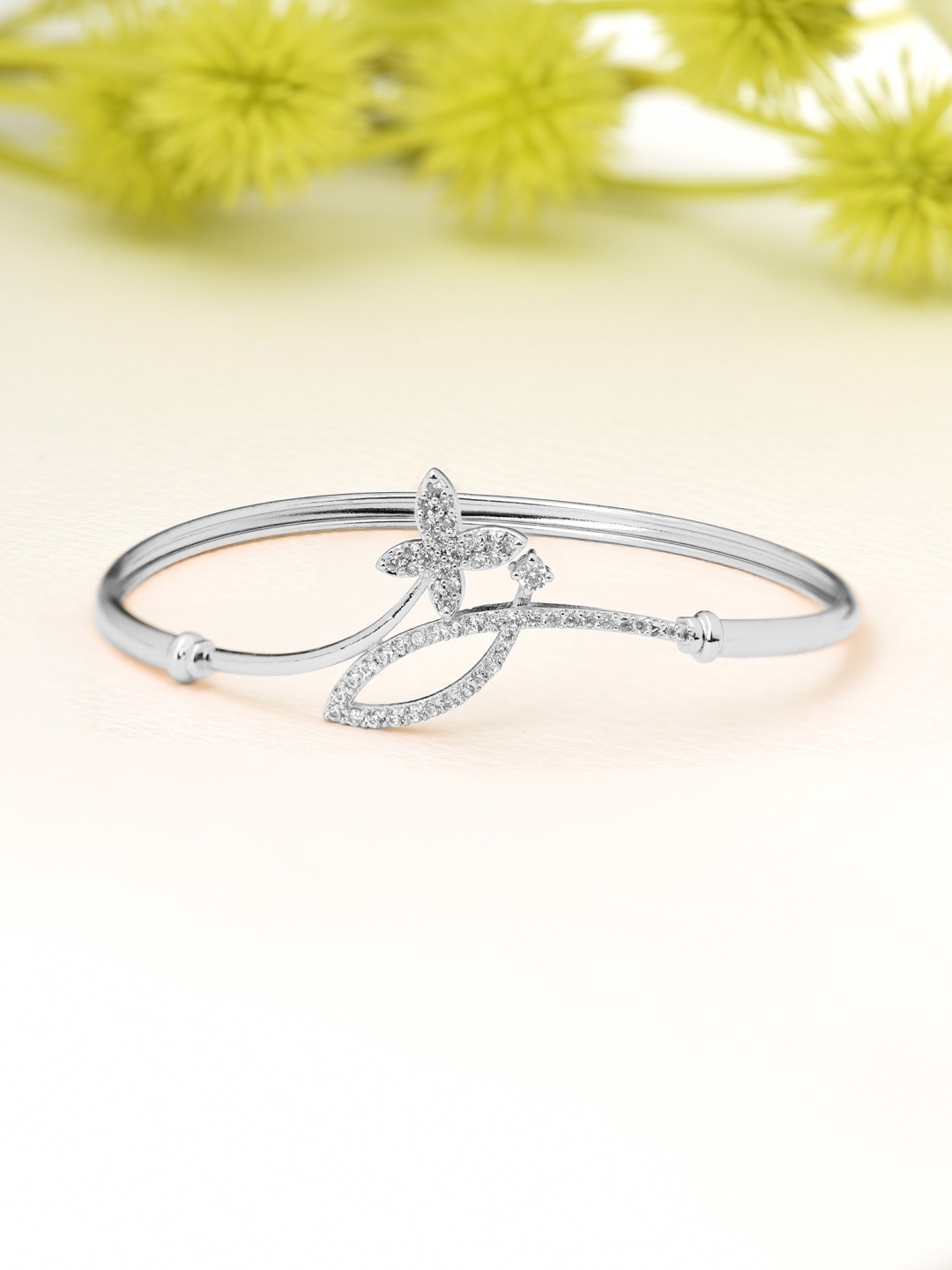 

AMI Women Silver-Plated & White Brass Cubic Zirconia Butterfly Bangle-Style Bracelet