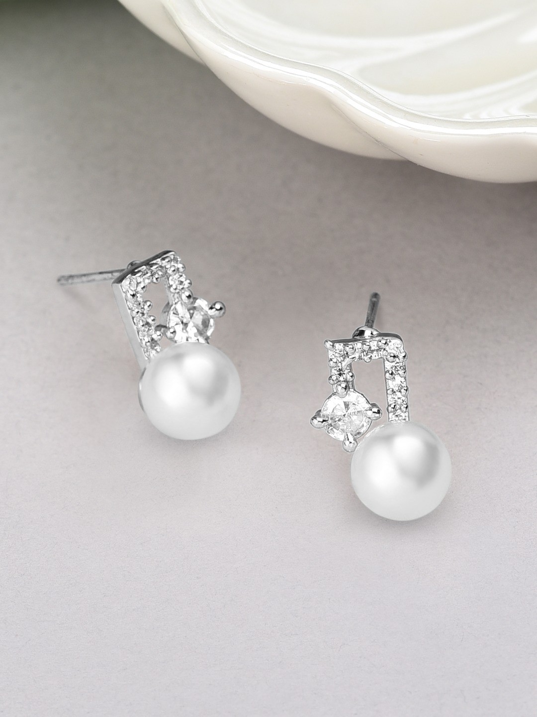 

AMI Silver-Plated CZ Studded Contemporary Drop Earrings