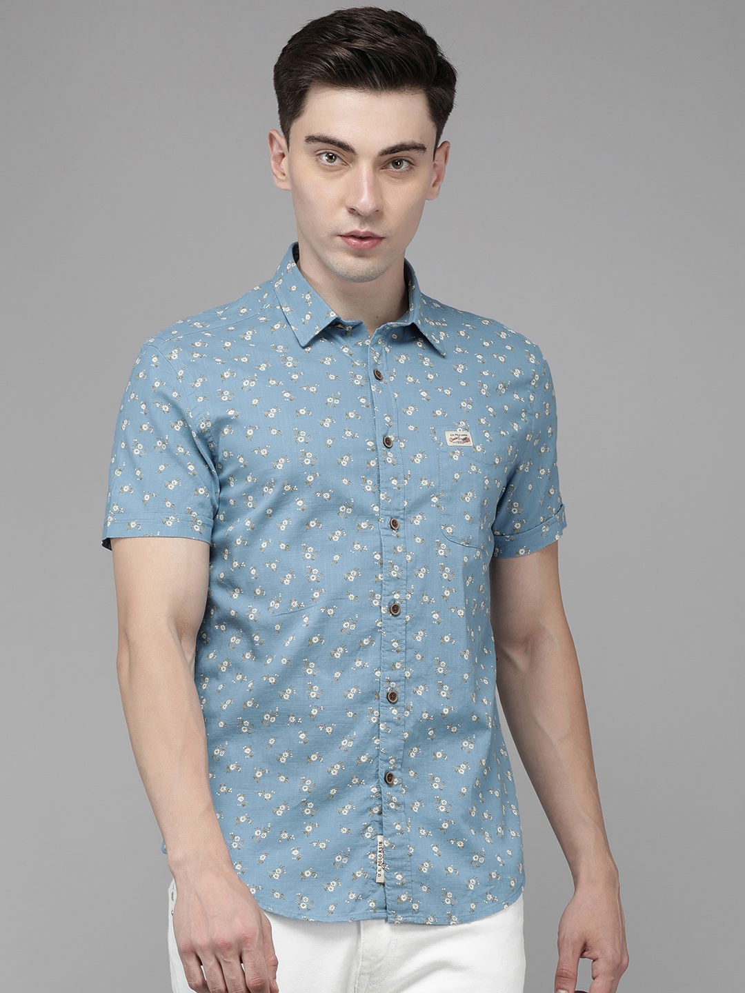 

U S Polo Assn Denim Co Men Blue Floral Printed Casual Shirt