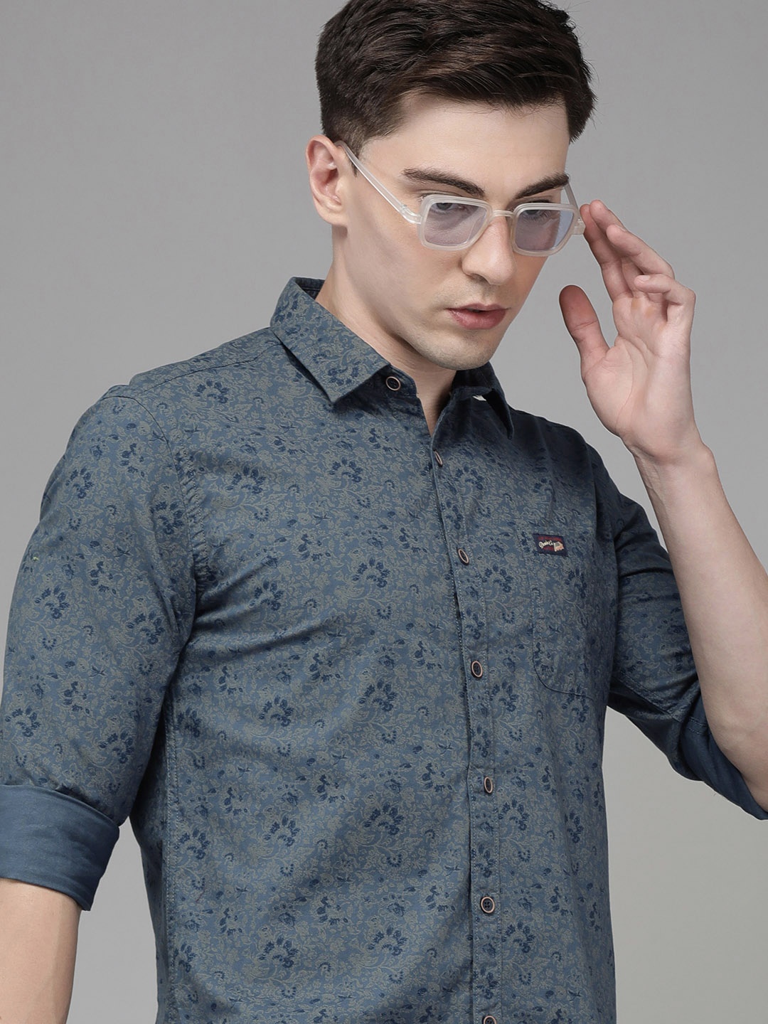 

U S Polo Assn Denim Co Men Navy Blue & Brown Printed Pure Cotton Casual Shirt