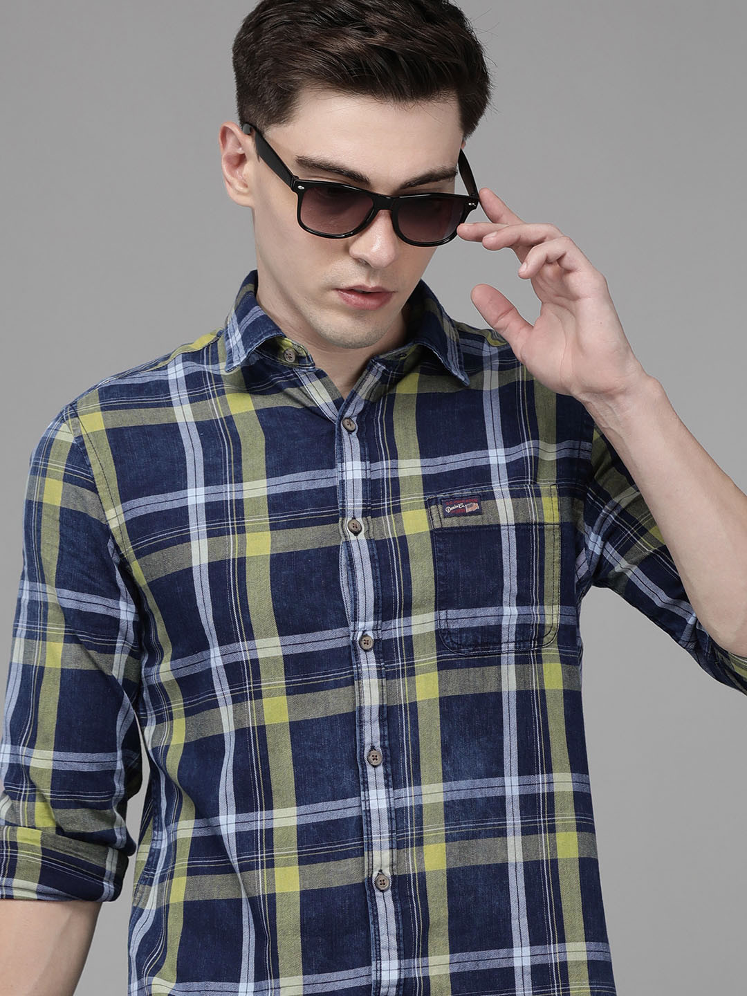 

U S Polo Assn Denim Co Men Navy Blue Checked Casual Shirt