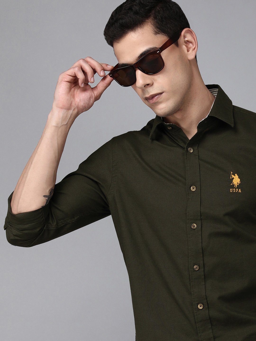 

U S Polo Assn Men Olive Green Solid Casual Shirt