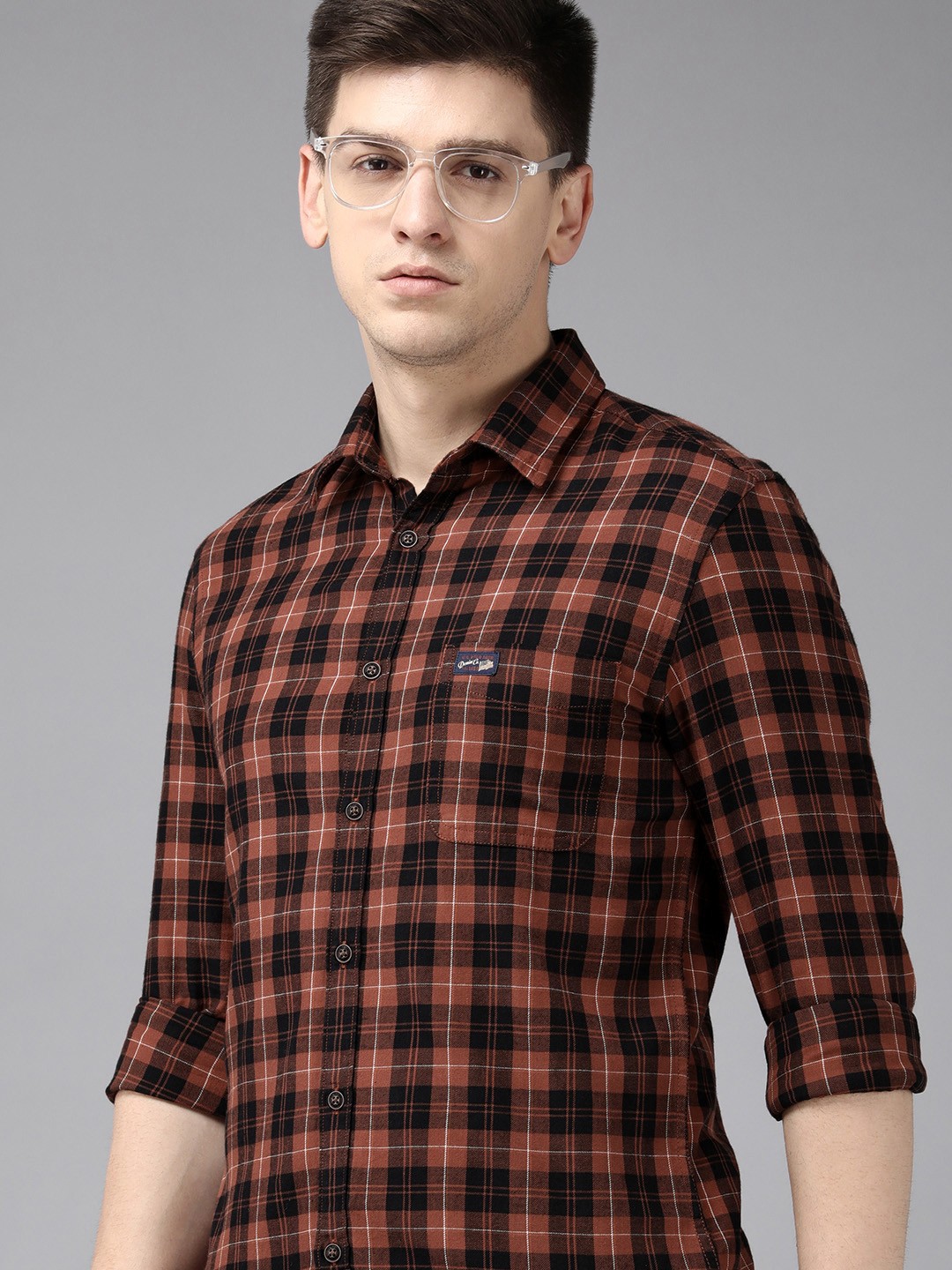 

U S Polo Assn Denim Co Men Rust Tartan Checked Pure Cotton Casual Shirt