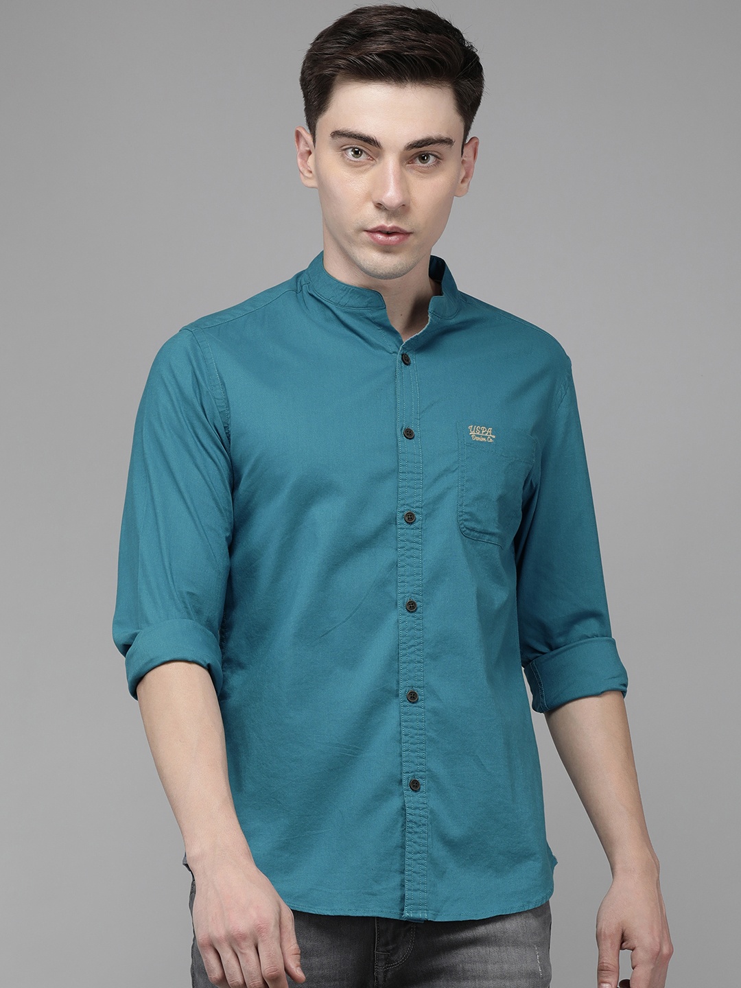 

U.S. Polo Assn. Denim Co. Men Teal Green Solid Pure Cotton Casual Shirt