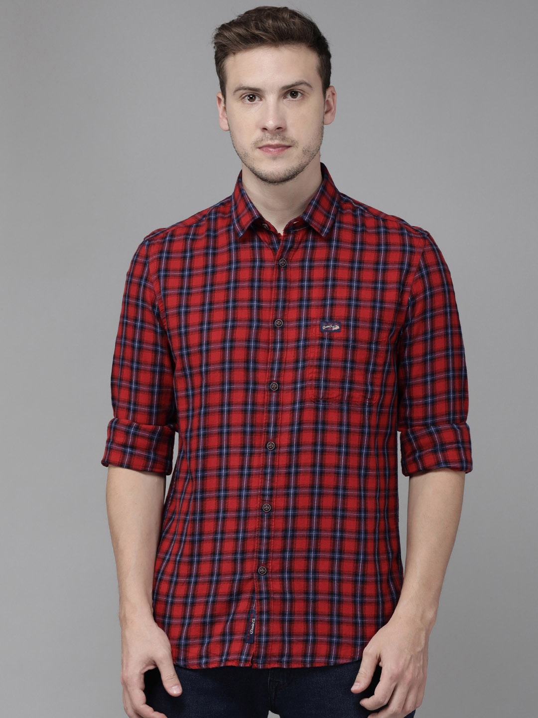 

U S Polo Assn Denim Co Men Red & Navy Blue Tartan Checked Pure Cotton Casual Shirt, Maroon