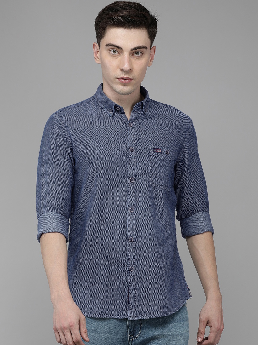 

U S Polo Assn Denim Co Men Blue Solid Regular Fit Pure Cotton Casual Shirt