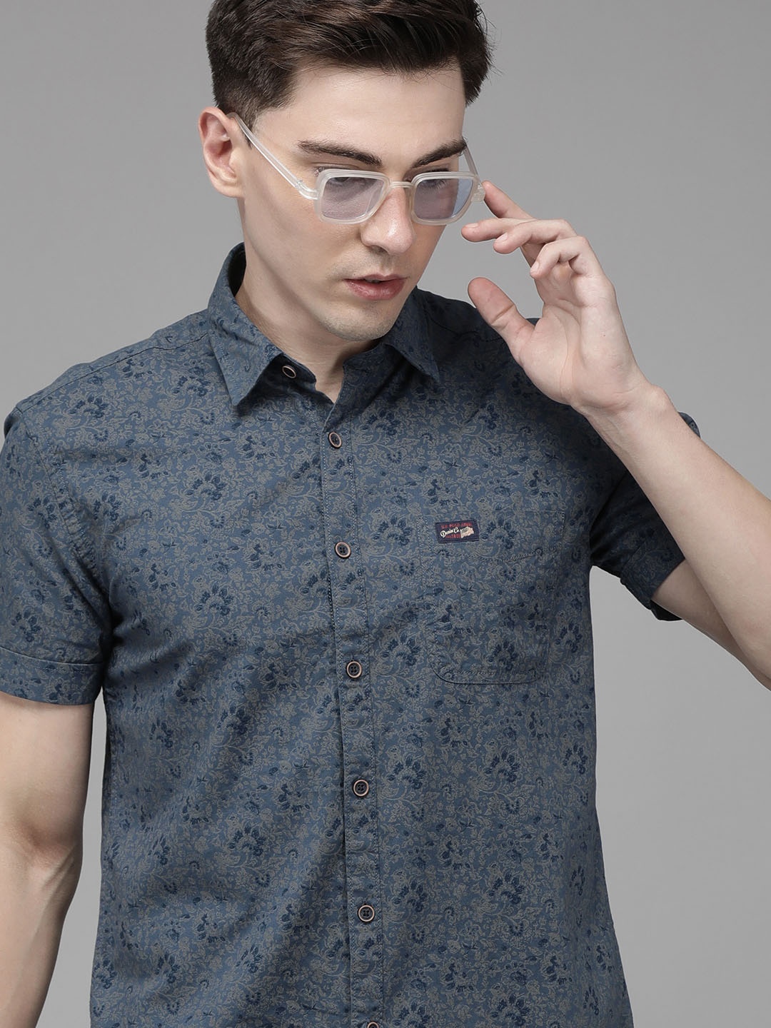 

U S Polo Assn Denim Co Men Blue Floral Printed Casual Shirt