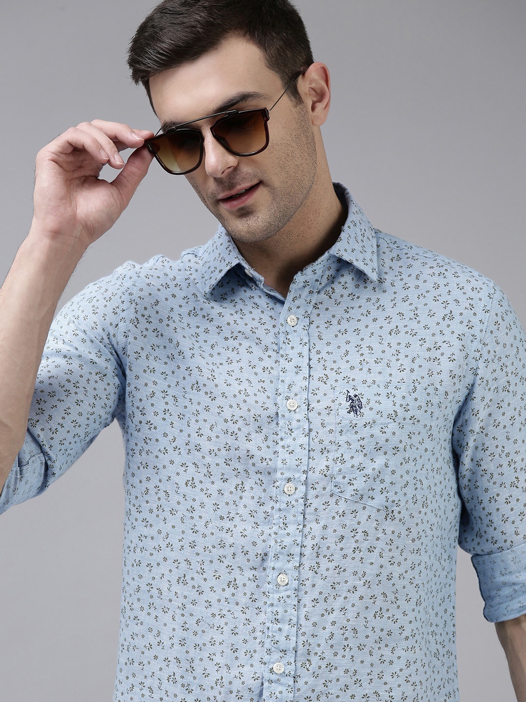 

U S Polo Assn Men Blue Floral Printed Casual Shirt