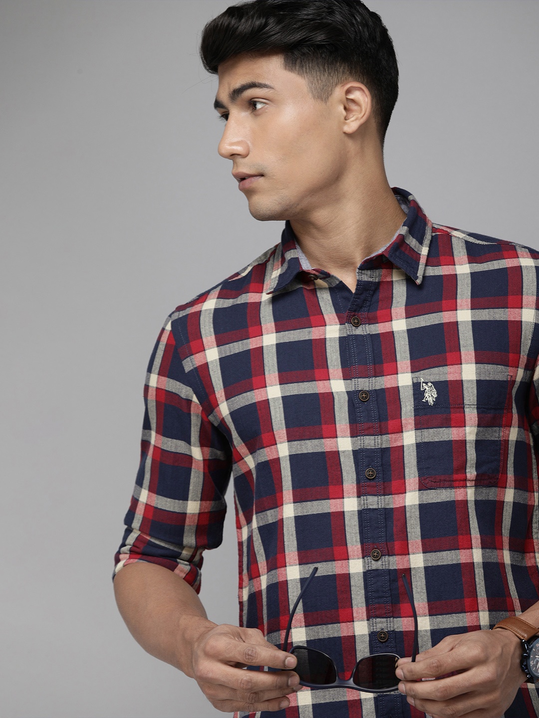

U.S. Polo Assn. Denim Co. Maroon Tartan Checkes Full Sleeves Casual Shirt, Red