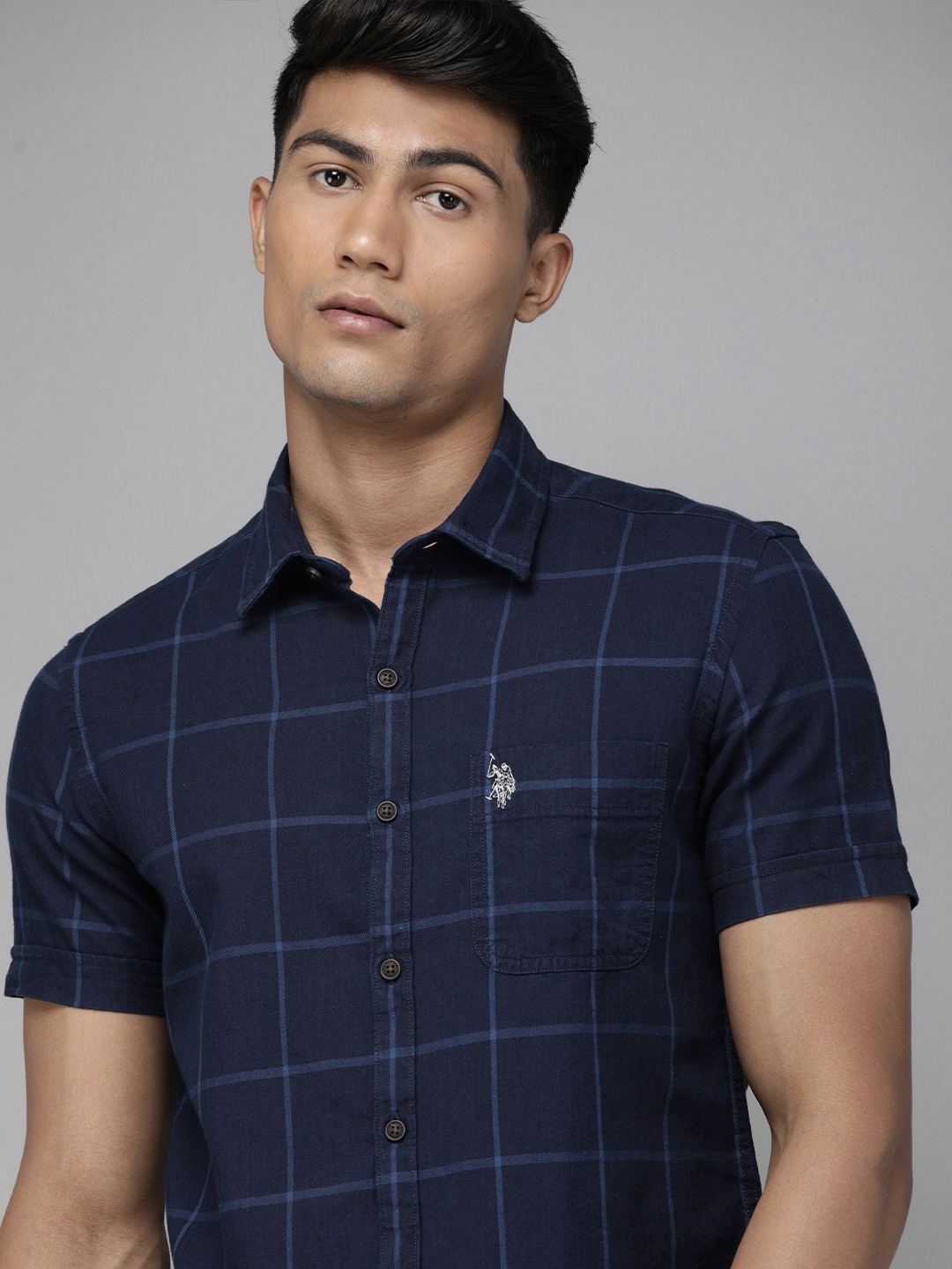 

U.S. Polo Assn. Denim Co. Indigo Windowpane Checks Full Sleeves Casual Shirt, Blue