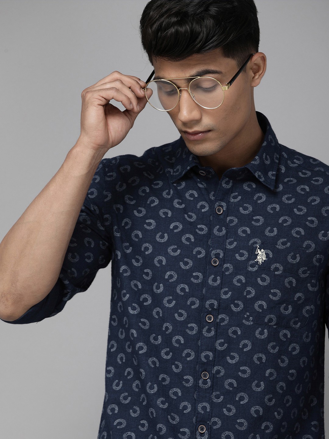 

U.S. Polo Assn. Denim Co. Indigo Printed Full Sleeves Casual Shirt, Blue