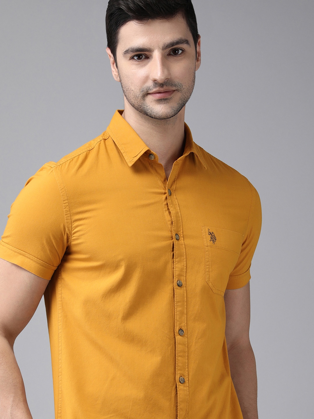 

U S Polo Assn Denim Co Men Mustard Yellow Solid Casual Shirt