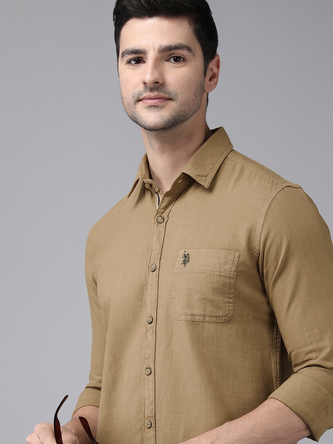 

U S Polo Assn Denim Co Men Khaki Solid Casual Shirt