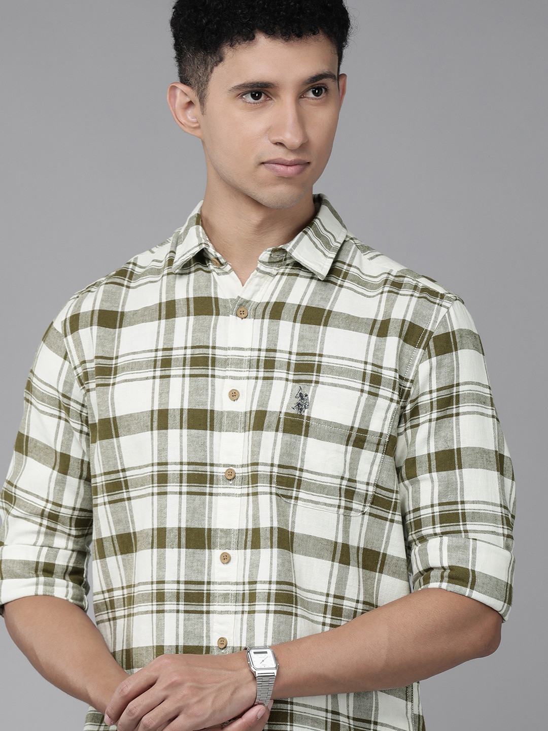 

U.S. Polo Assn. Denim Co. Men White Checked Casual Shirt