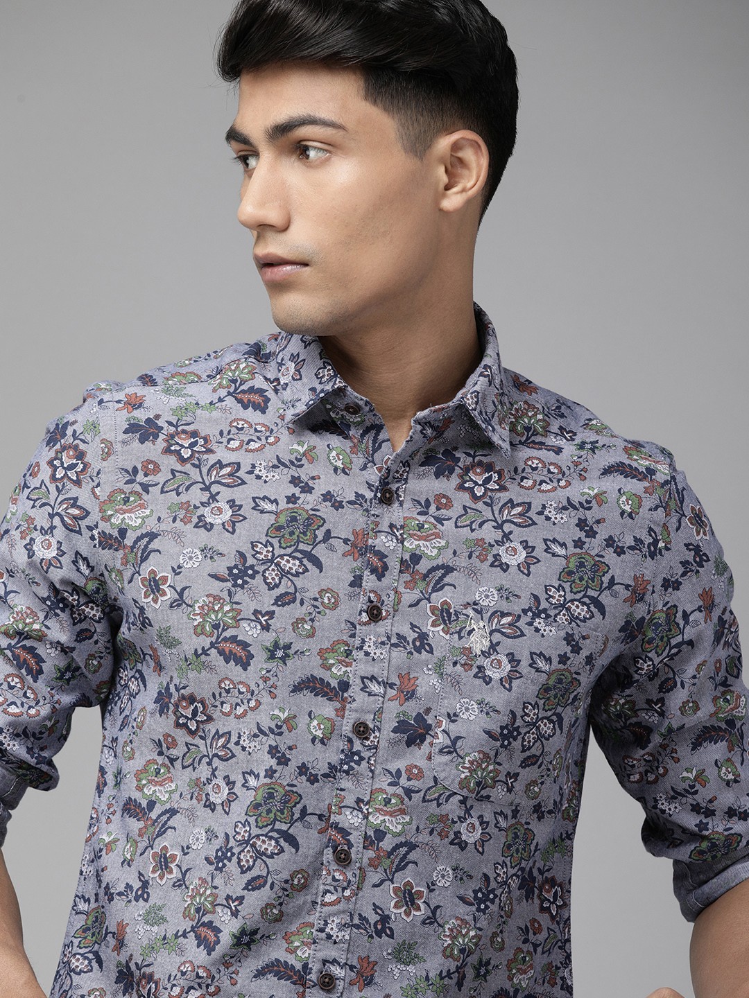 

U S Polo Assn Denim Co Men Blue Floral Printed Casual Shirt