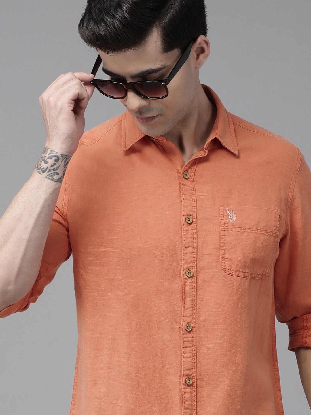 

U S Polo Assn Denim Co Men Rose Solid Full Sleeve Casual Shirt