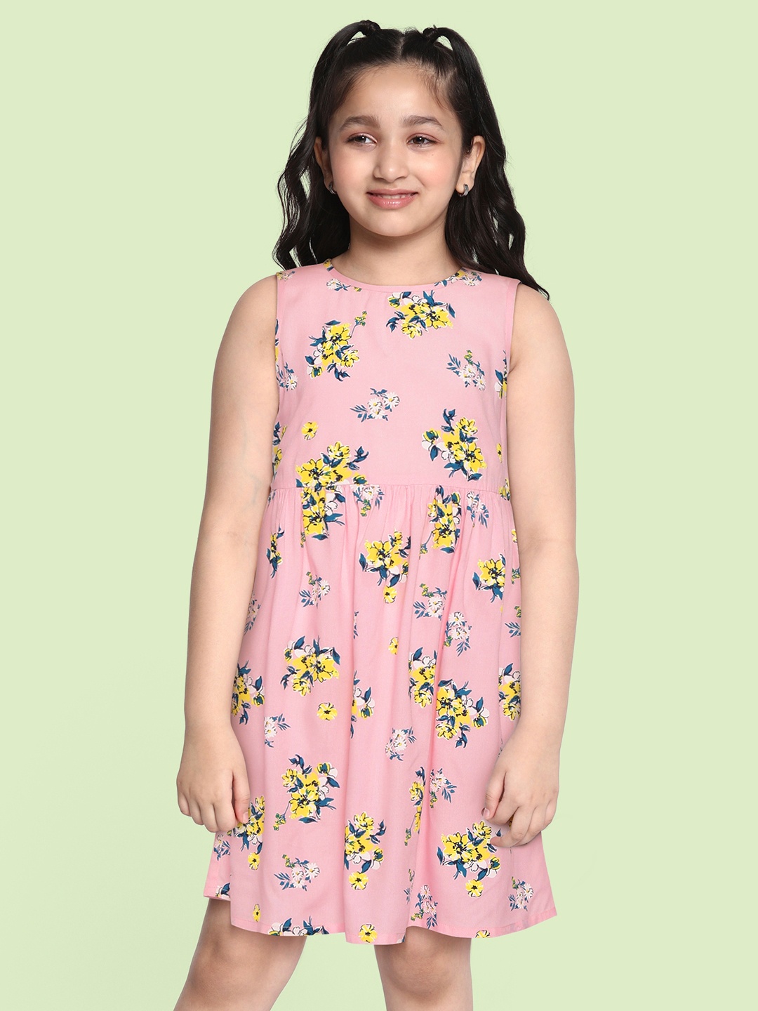 

HERE&NOW Girls Pink & Yellow Floral Fit & Flare Dress