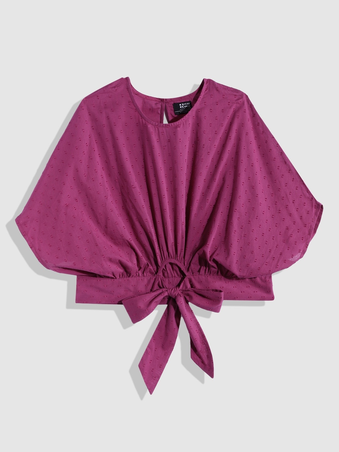 

HERE&NOW Girls Magenta Dobby Weave Extended Sleeves Cotton Blouson Top