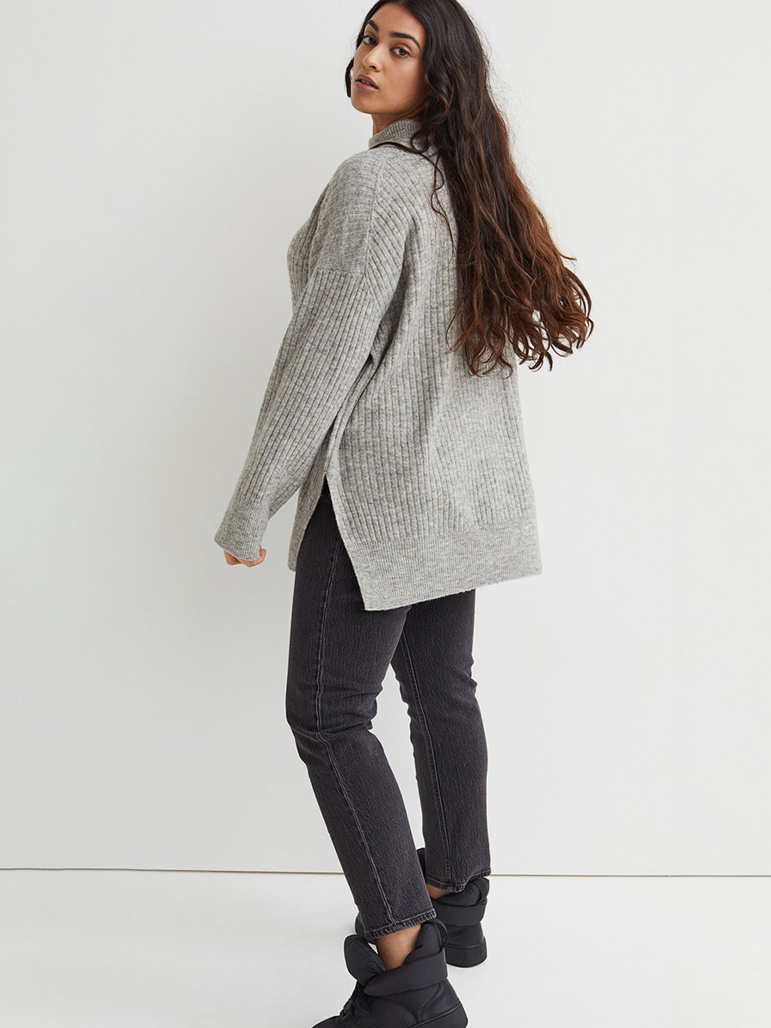 

H&M Women Grey Rib-Knit Jumper