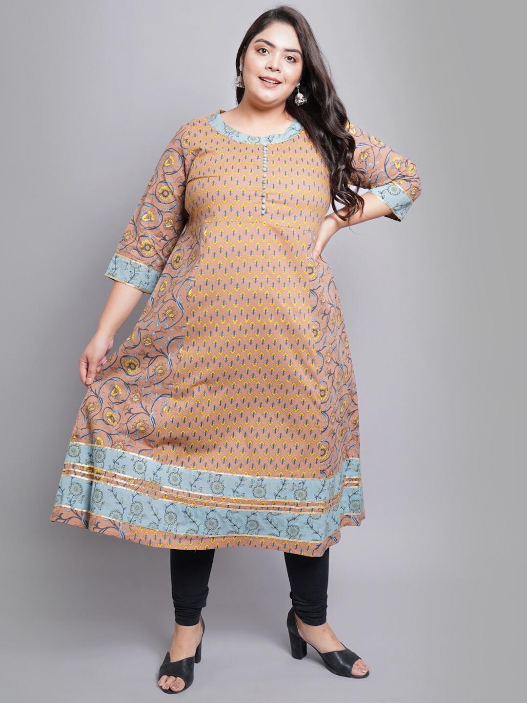 YASH GALLERY Women Multicolour Plus Size Floral Printed A-Line kurta, Multi