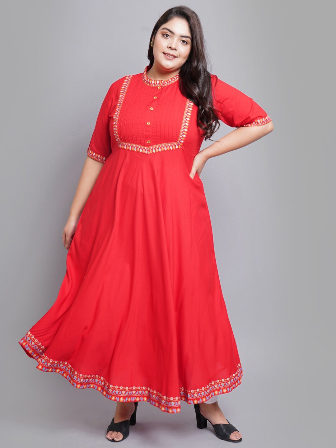 

YASH GALLERY Women Red & Blue Ethnic Motifs Printed Anarkali Kurta