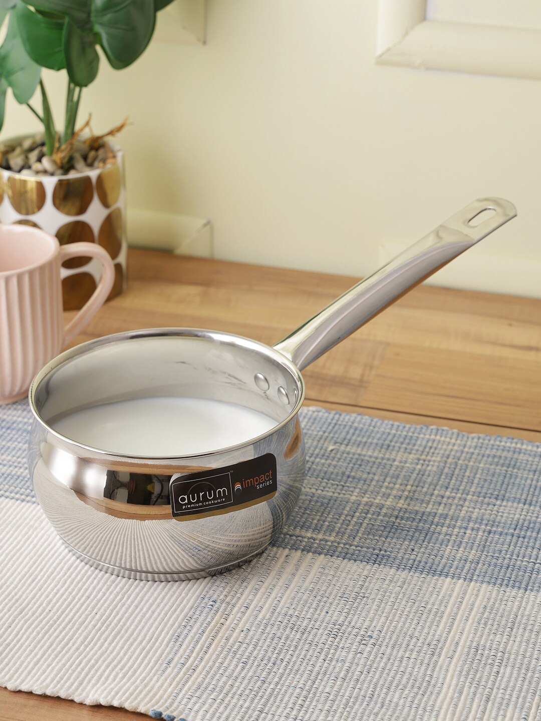 

AURUM Silver-Toned Solid Induction Base Sauce Pan