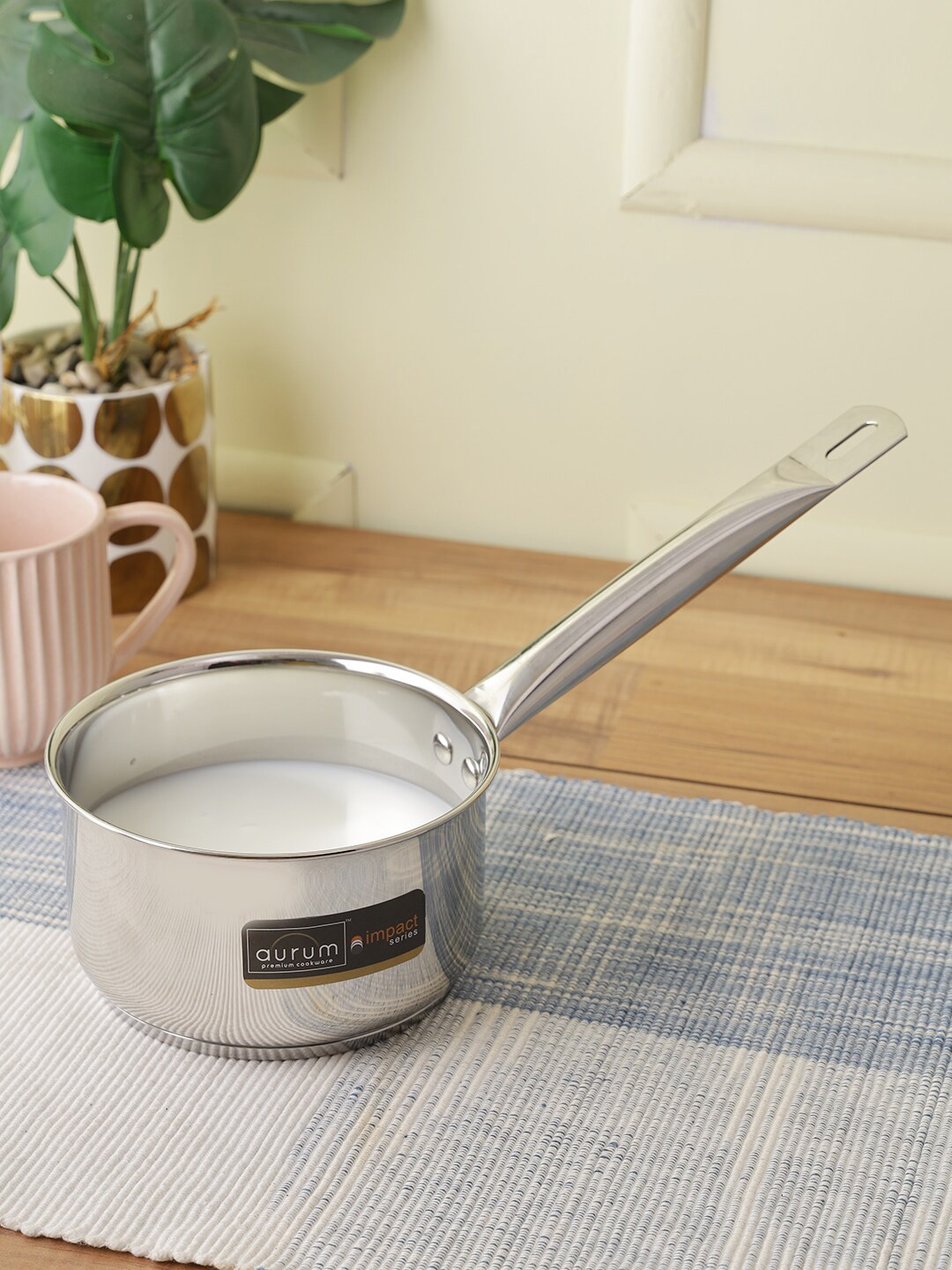 

AURUM Silver-Toned Solid Induction Base Sauce Pan