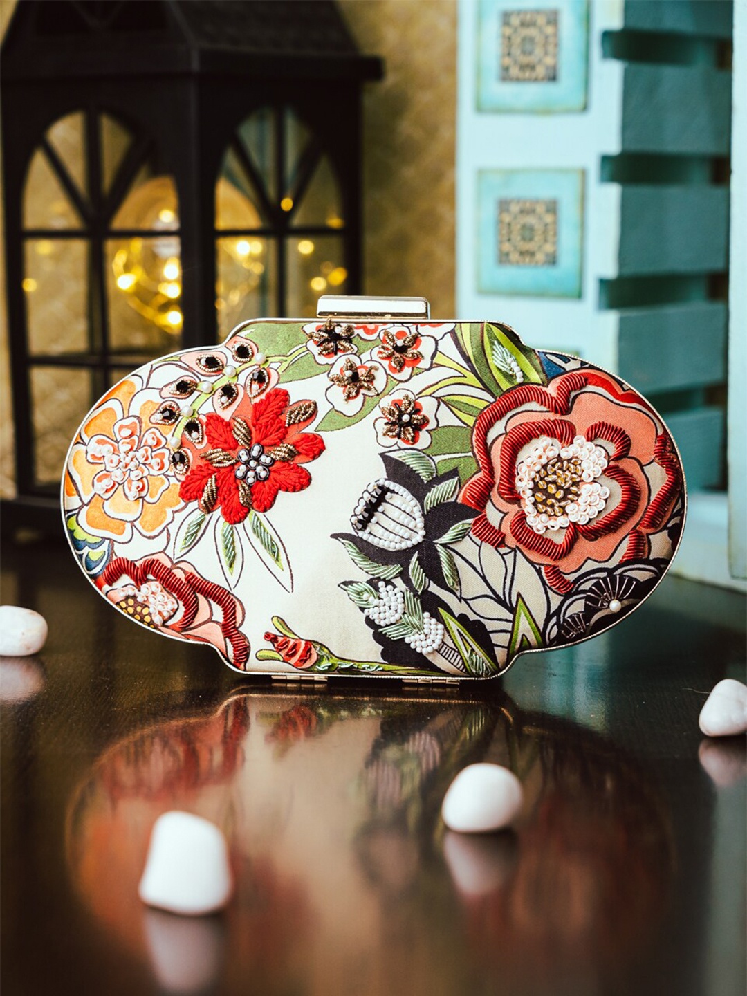 

NR By Nidhi Rathi Women Multicolour Floral Hand Embroidered Box Clutch, Multi