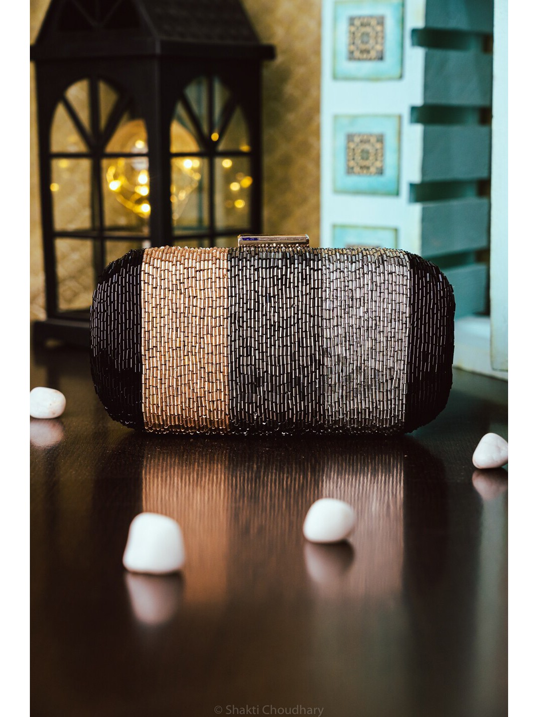 

NR By Nidhi Rathi Black & Brown Embellished Box Clutch