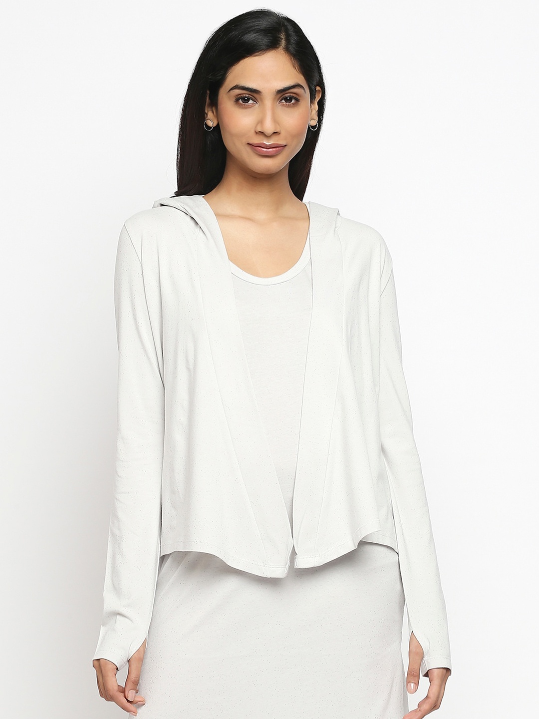 

effy Women White Cotton Hooded Shrug