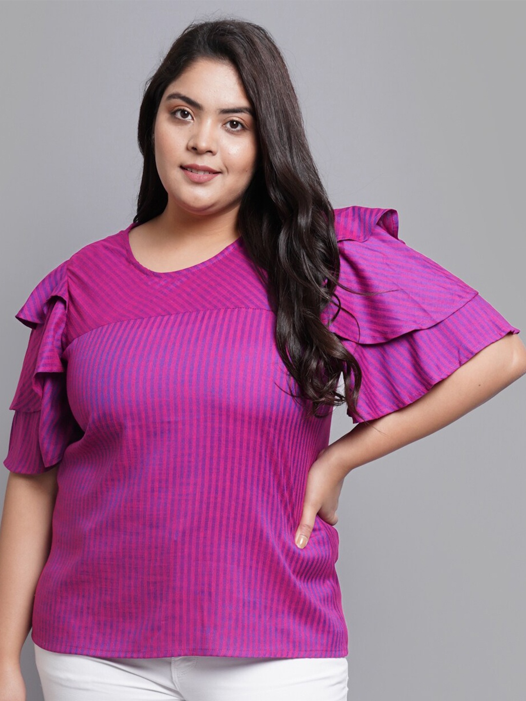 

YASH GALLERY Purple Plus Size Top