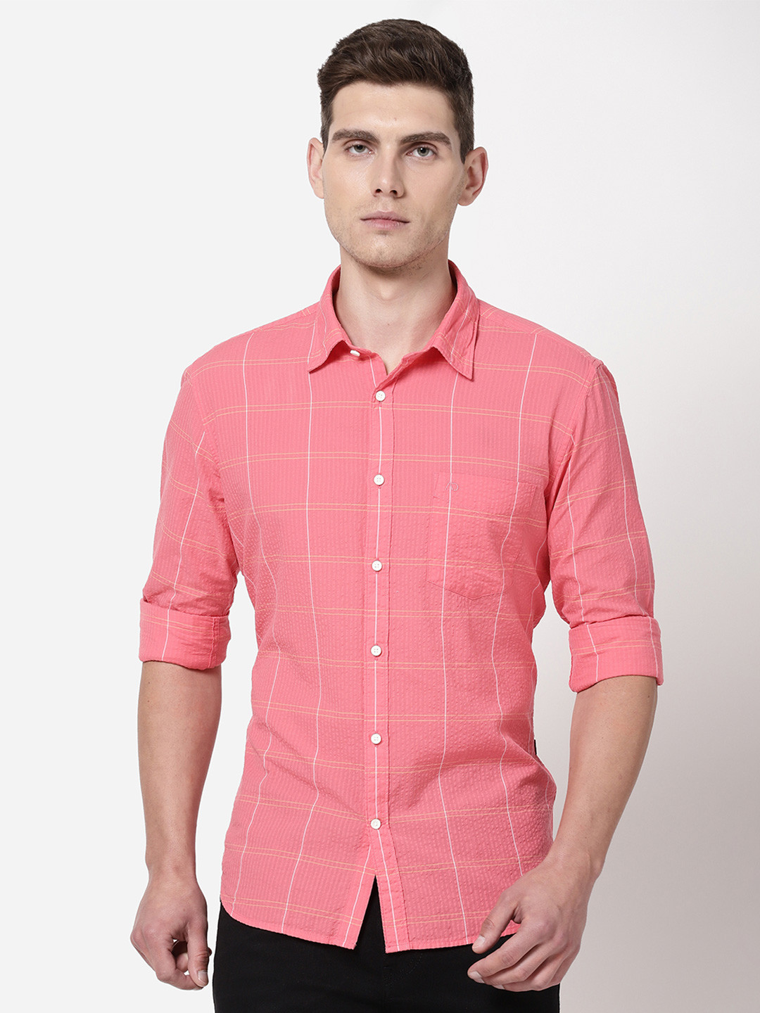 

AD By Arvind Men Pink Windowpane Checks Checked Casual Shirt