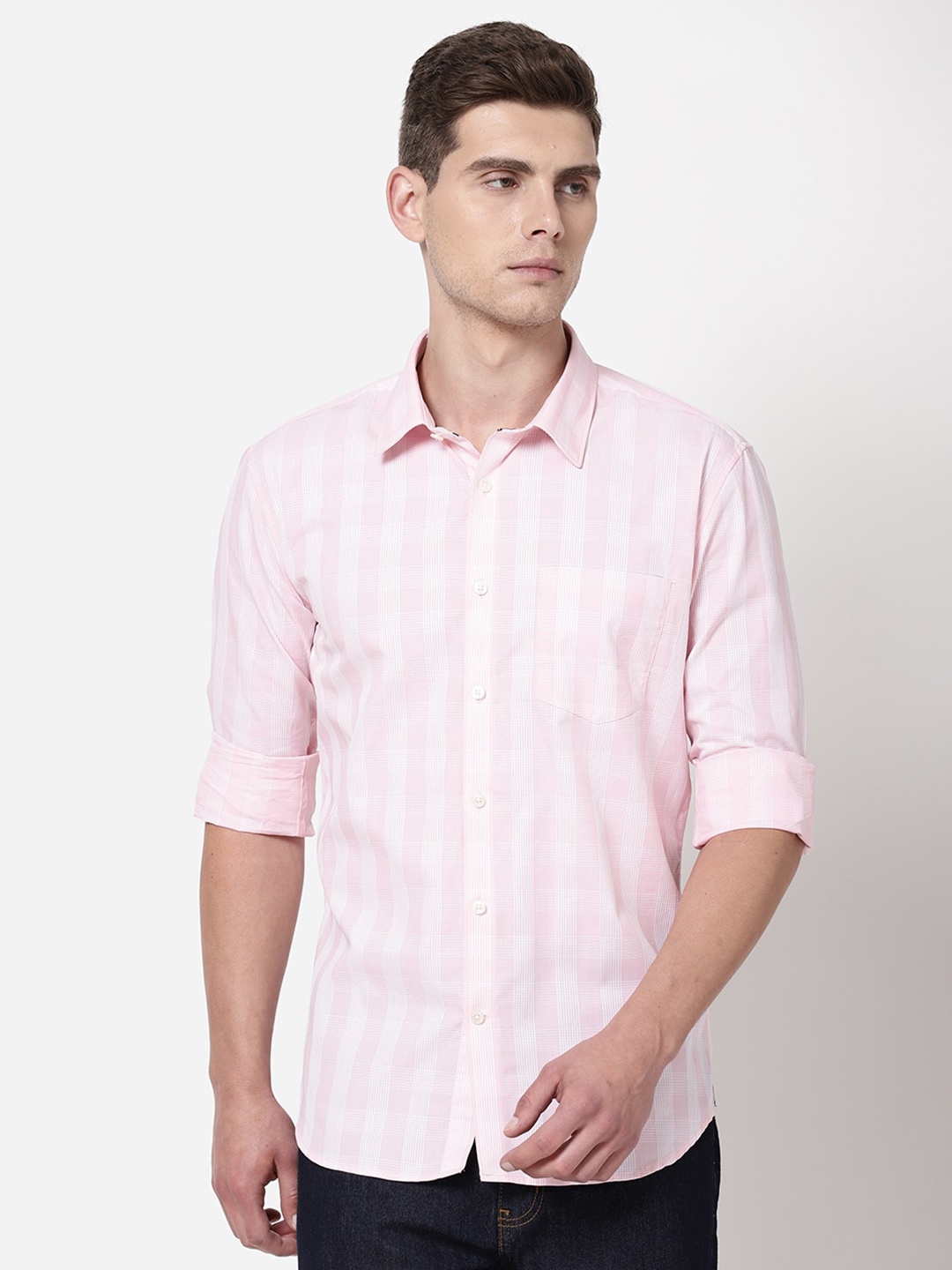 

AD By Arvind Men Pink Grid Tattersall Checks Checked Casual Shirt