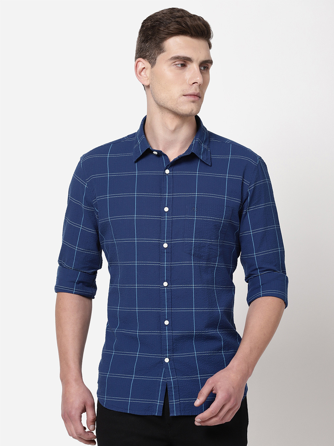 

AD By Arvind Men Navy Blue Windowpane Checks Checked Casual Shirt
