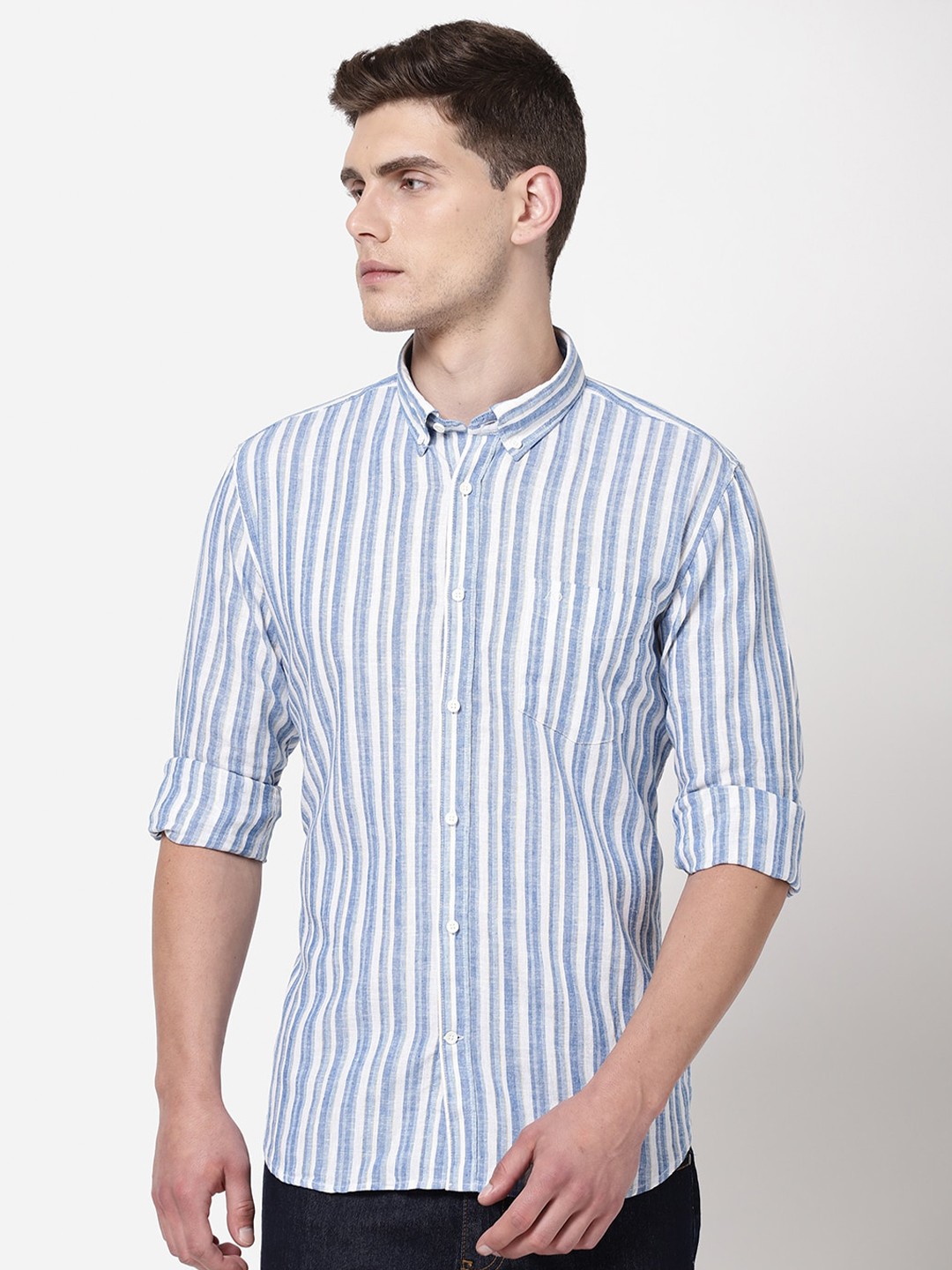 

AD By Arvind Men Blue Striped Casual Shirt