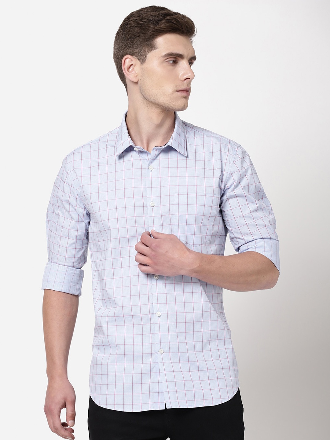 

AD By Arvind Men Blue Grid Tattersall Checks Checked Formal Shirt
