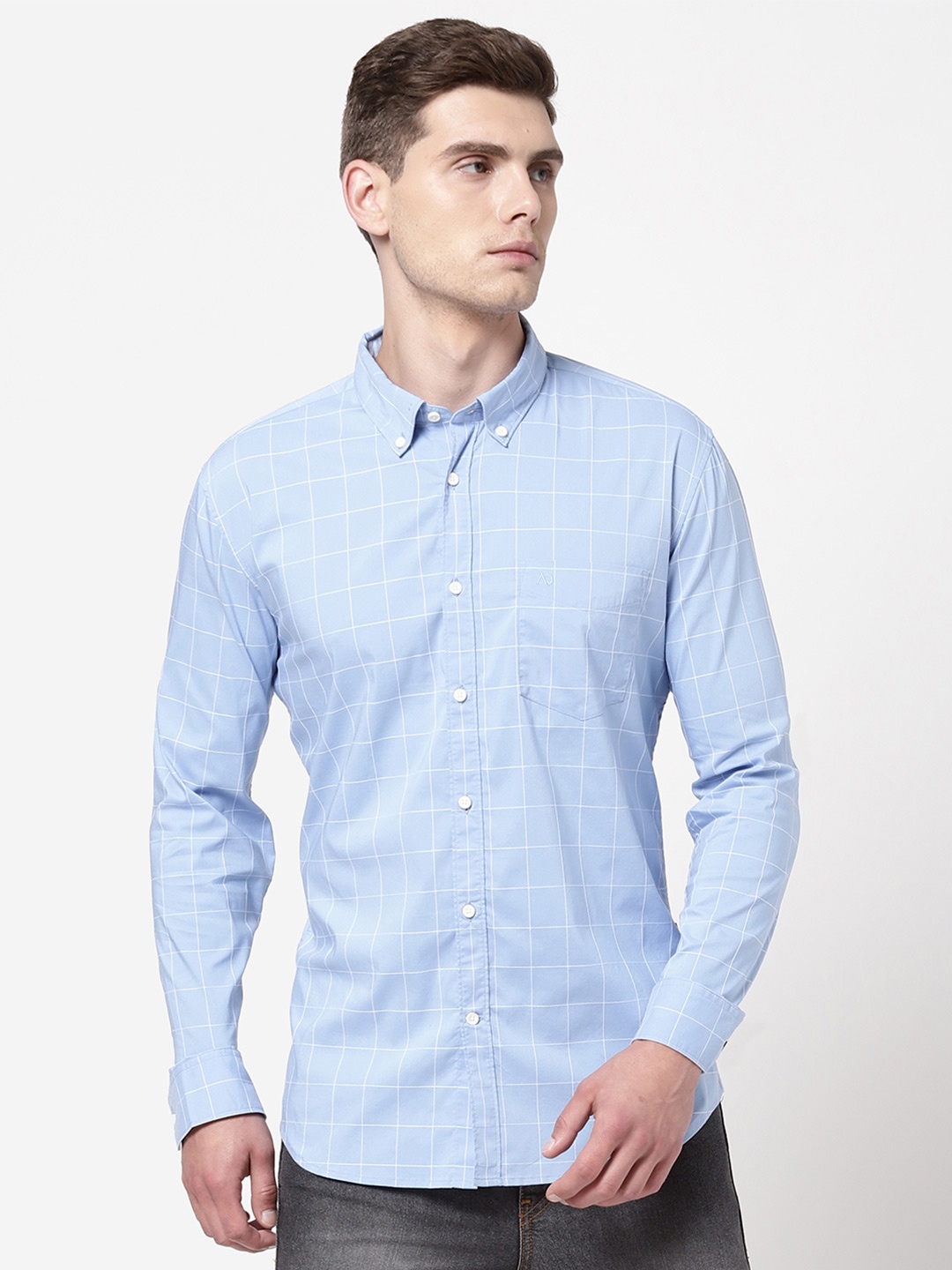 

AD By Arvind Men Blue Windowpane Checks Checked Casual Shirt