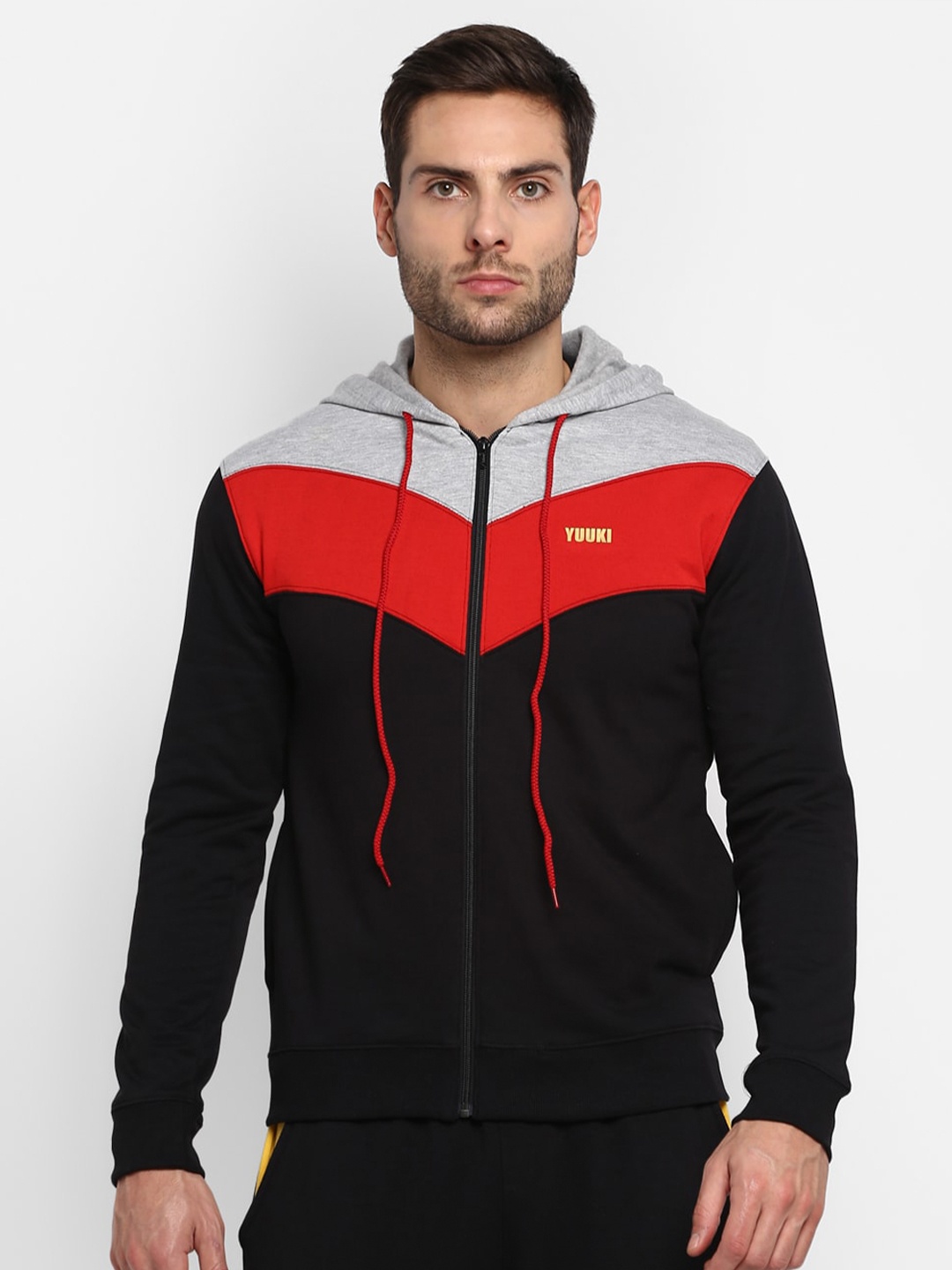 

Yuuki Men Black Colourblocked Hooded Sweatshirt