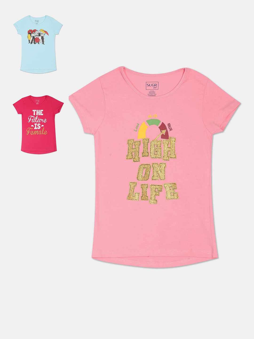 

SUGR Girl Assorted Typography 3 Printed T-shirt