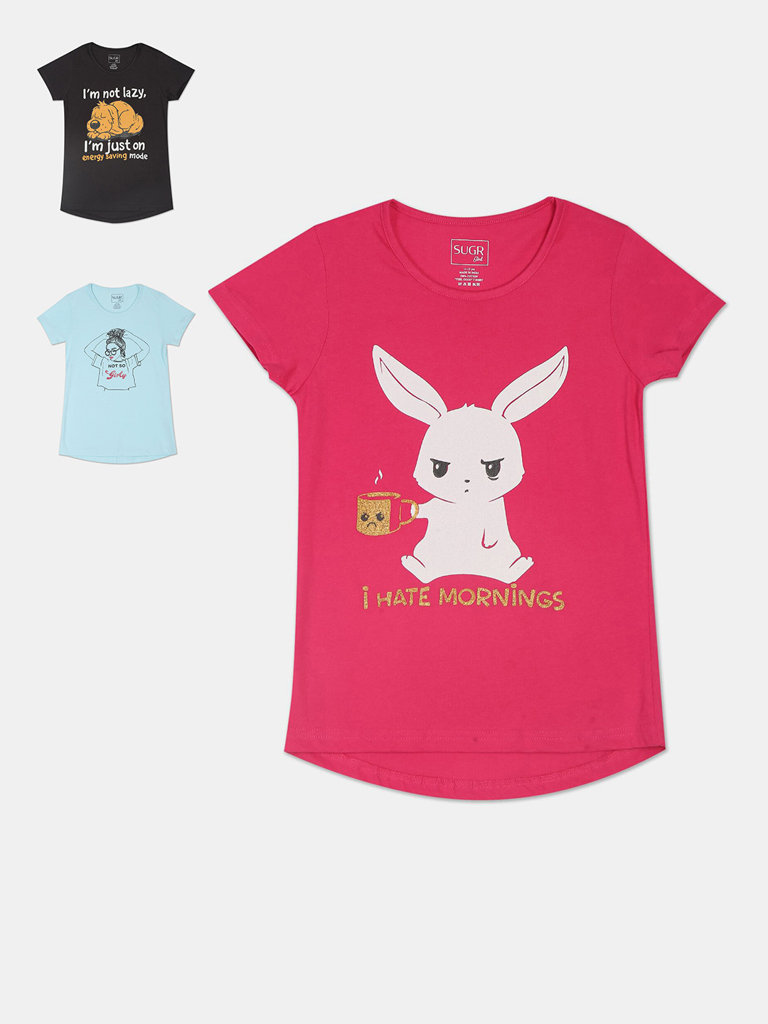 

SUGR Girl Assorted Typography 3 Printed T-shirt