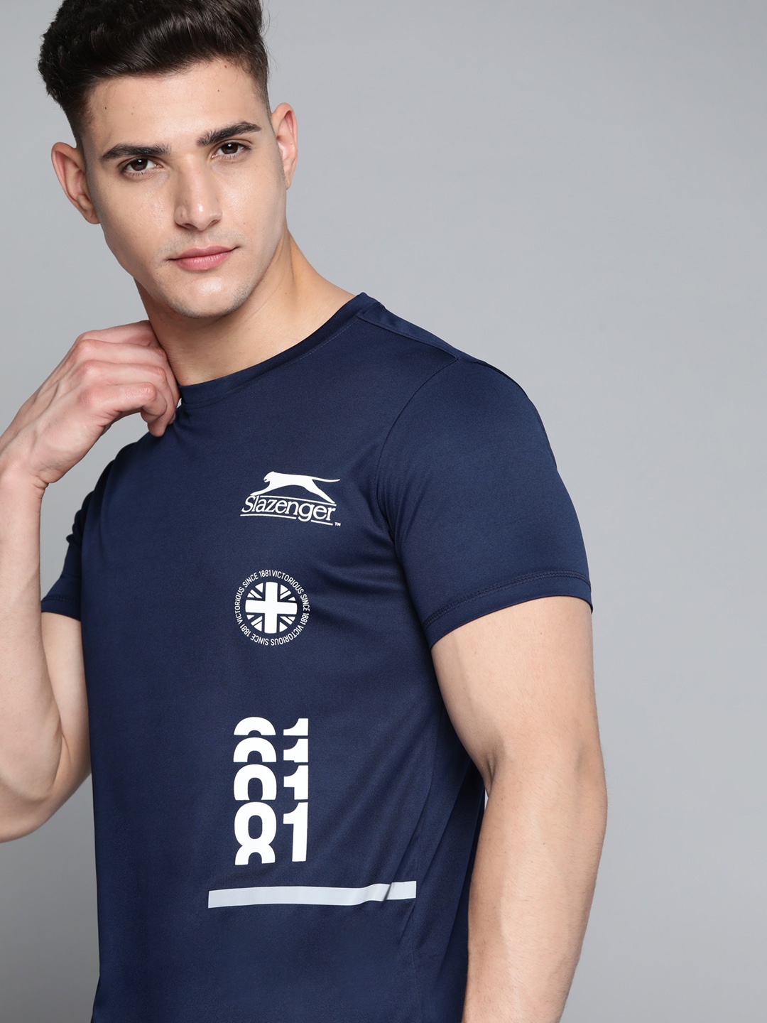 

Slazenger Men Navy Blue Printed Ultra-Dry Running T-shirt