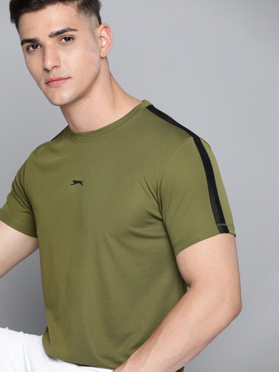 

Slazenger Men Olive Green Brand Logo Printed Ultra-Dry T-shirt