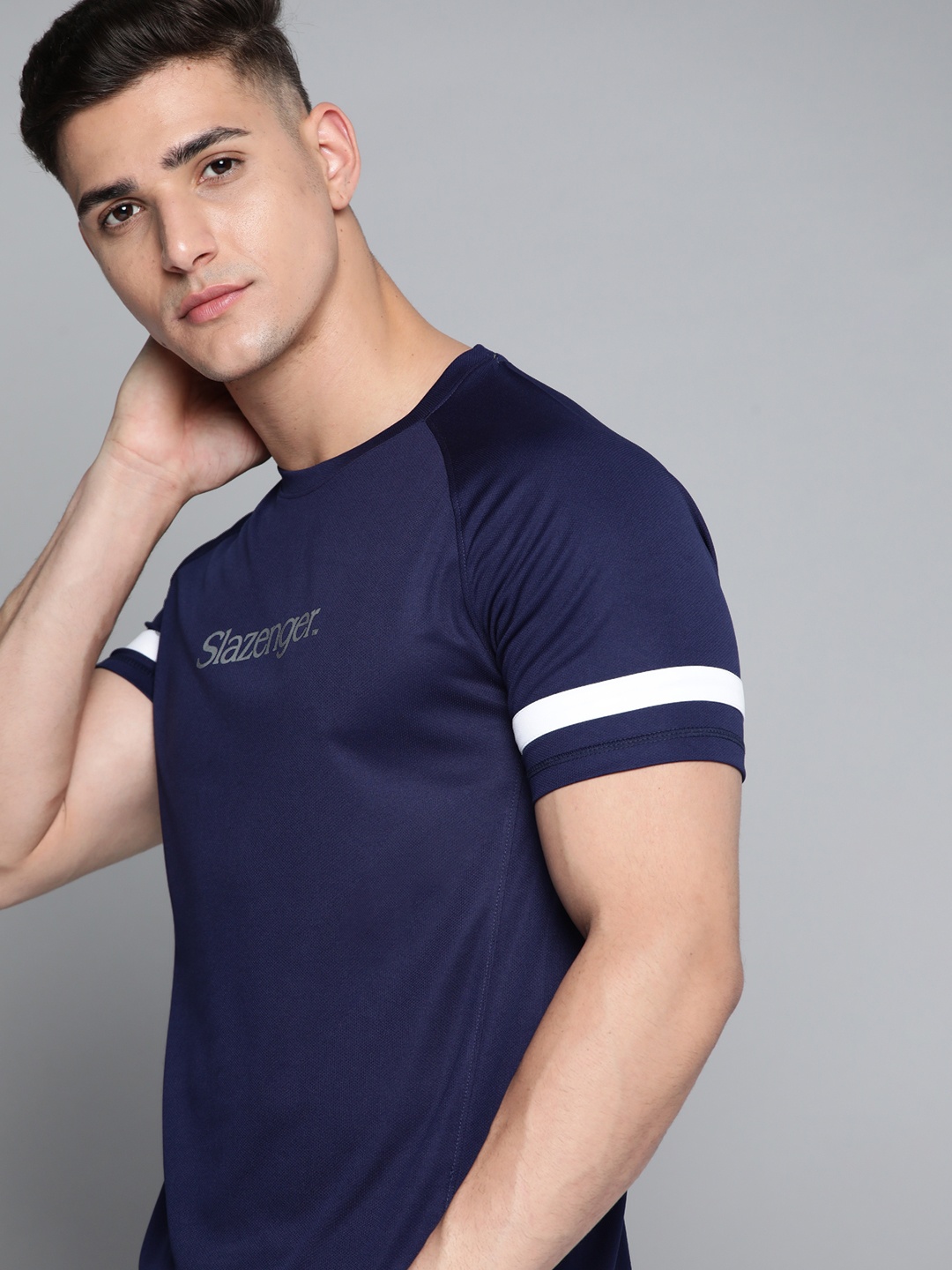 

Slazenger Men Navy Blue Brand Logo Ultra-Dry Running T-shirt