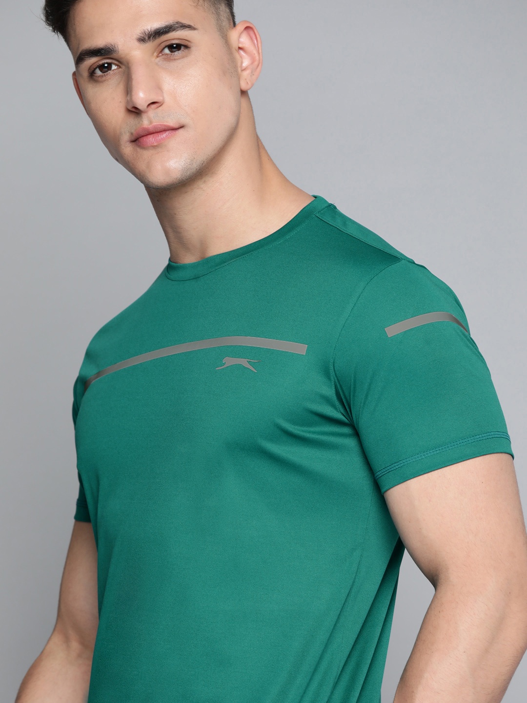 

Slazenger Men Teal Green Striped Detail Ultra-Dry Running T-shirt