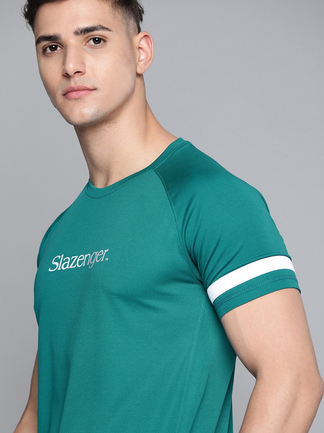 

Slazenger Men Teal Green Brand Logo Ultra-Dry Running T-shirt