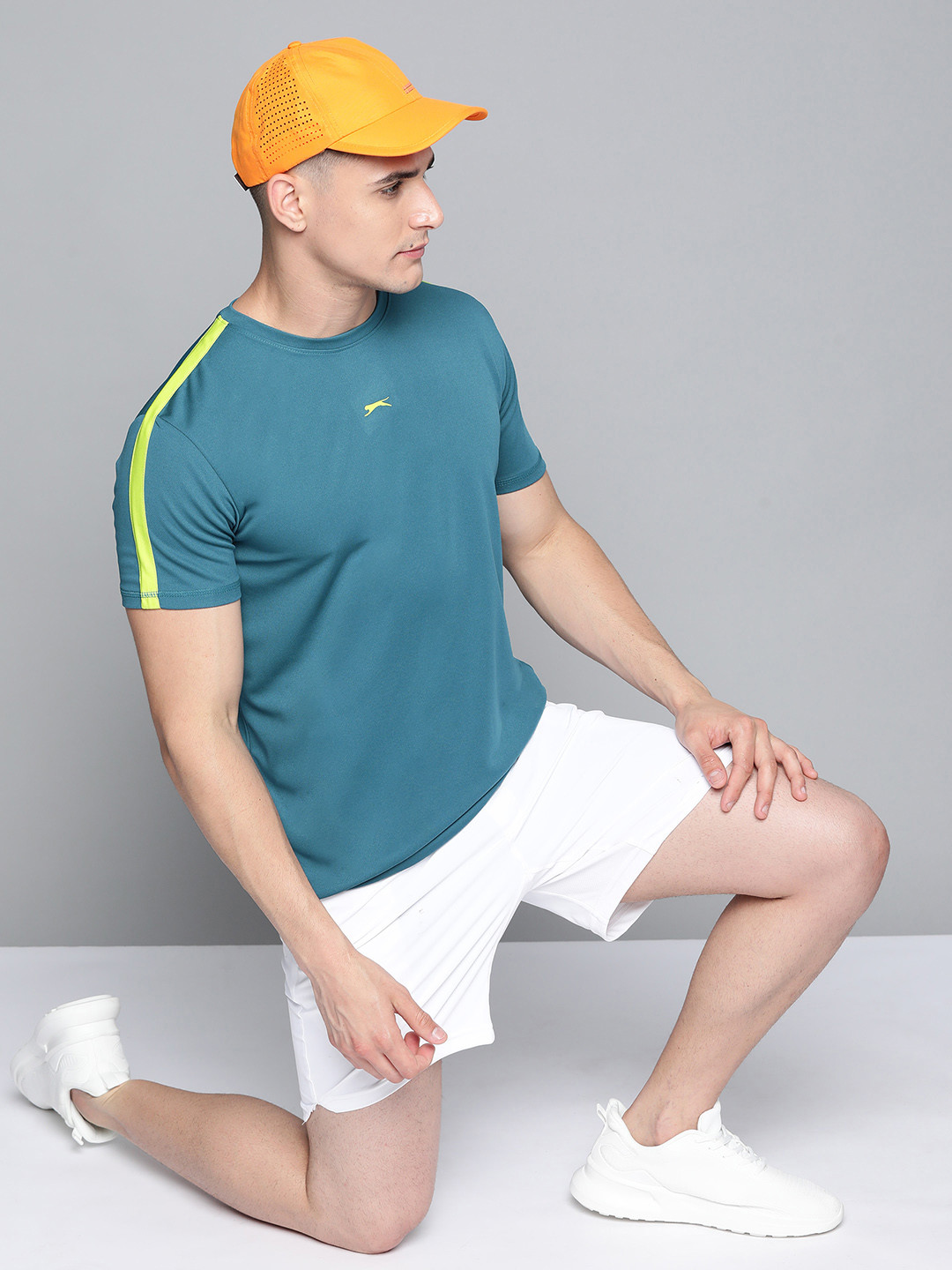 

Slazenger Men Teal Blue Brand Logo Applique Ultra-Dry Running T-shirt