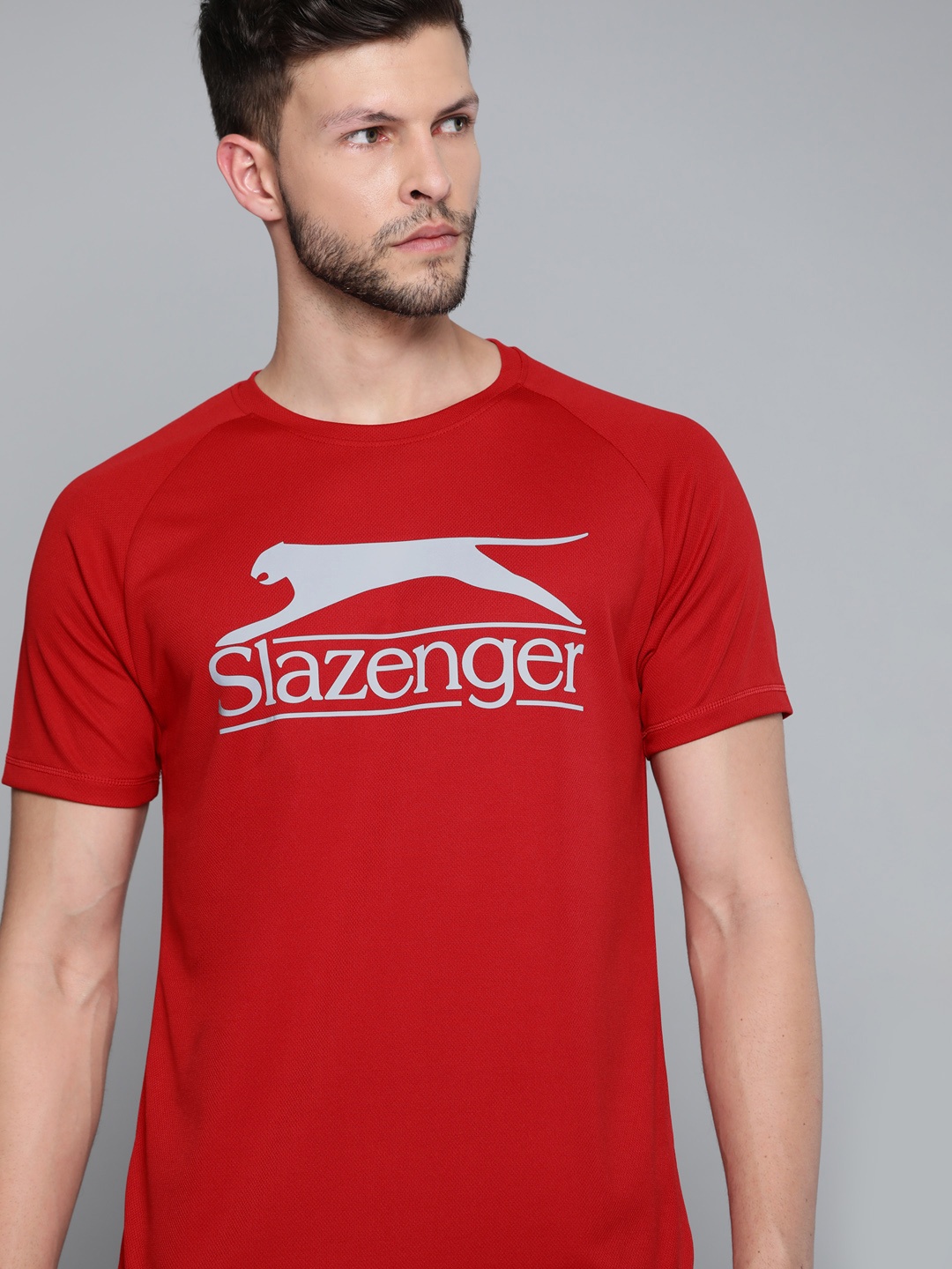 

Slazenger Men Red & Grey Brand Logo Printed Ultra-Dry Technology T-shirt